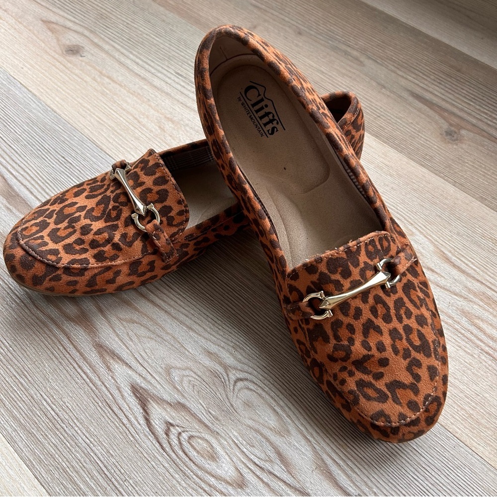Cliffs by WHITE MOUNTAIN Leopard Print Slip-On Loafers with Gold Accent